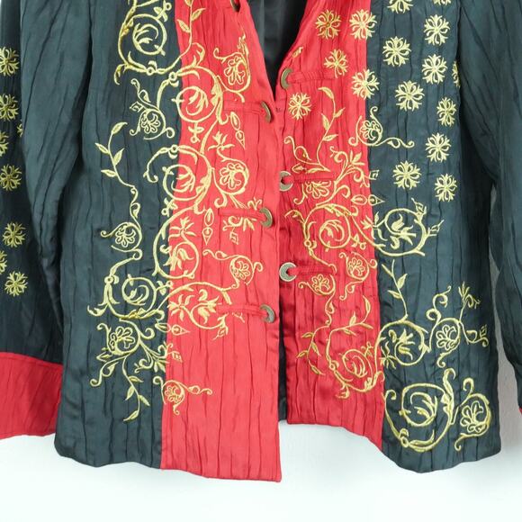 Vintage Medium Jacket Y2K Asian Embroidered Whimsigoth Boho Goth Artsy Crinkle - Picture 4 of 8